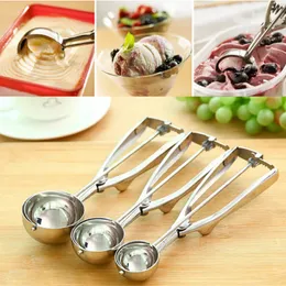 Ny kök glass Mash Potato Scoop Stainless Steel Spoon Spring Handtag Kök Tillbehör Partihandel 3 Storlek för Välj