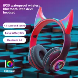 Hörlurar Ny STN29 READMOUNTERAD TIRLESS Bluetooth Little Devil Headset Buller Reduction Mic RGB Light Music Headset stöder TF -kort IPX5
