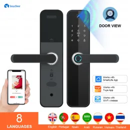 Bloquear bloqueio de impressão digital SMARDE com bloqueio de código de dígitos da câmera para Tuya Smart Home 5in1 Lock eletrônico sem chave