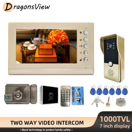 Campainhas dragonsview video intercomitora com bloqueio monitor de 7 polegadas com 1000tvl campainha de chamadas Câmera de câmera desbloqueio para o telefone de porta de vídeo
