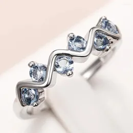 Wedding Rings 2024 Fancy Round Blue Cubic Zirconia Silver Color Finger-ring For Women Temperament Female Party Fashion Jewelry