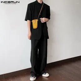 Tracce maschili incerun 2024 set maschili in stile coreano giacca a maniche corte pantaloni lunghi pantaloni eleganti colletti maschi semplici 2 pezzi S-5xl