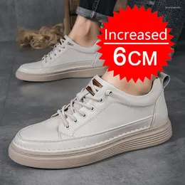 Casual Shoes Men Genuine Leather Outdoor Height Increasing Lift Increase Insole Chunky Sneakers 4-6-8CM 36-48