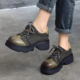 أحذية غير رسمية Johnature Retro Flat Platform أصلية الجلود 2024 الخريف سميكة وحيد الألوان مختلطة متعددة الاستخدامات مضخات لأعلى