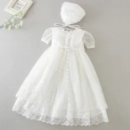 Bebek kız elbise bir yaşındaki vaftiz elbisesi beyaz dantel bebek doğum günü partisi düğün prenses elbise bebek giyim 0-24m 240323