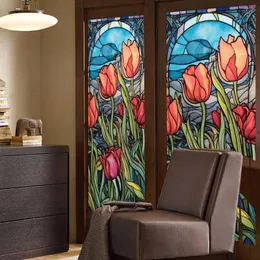 Adesivos de janela colorida floral estática se apega ao filme decorativo não adesivo de vitral de privacidade para a porta do banheiro