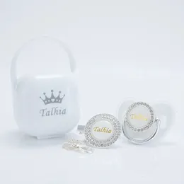 Miyocar Custom Made Gold White Bling Pacifier och Clip Pacifier Box Set BPA Free Dummy Luxury 240401