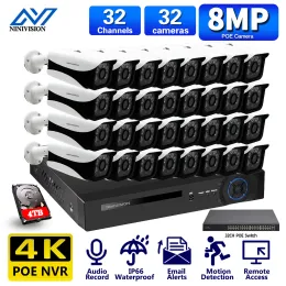 SYSTEM 4K 8MP 32CH HD NVR z systemem CCTV audio CCTV Outdoor IP66 Waterproof 8.0MP Bullet Detekcja Wykrywanie wideo Zestaw kamery P2P