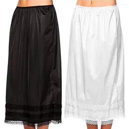 Skirts Women Solid Color Elastic Waist Lace Patchwork Underskirt Petticoat Midi Skirt