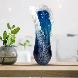 Vazolar Yüksek Görünüm Seviye Koyu Mavi Reçine Modern Basitlik Oturma Odası Ev Retro Yaratıcı Işık Lüks Dalga Masa Vazo