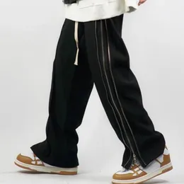 Harajuku Double Zipper Pockets Vibe Style Men Track Pants Sports Straight Oversize Drawstring Casual Trousers Hip Hop Harajuku 240321