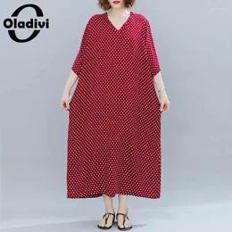 Abiti per feste Fashion Polk Dot Stampato Boho Maxi Long Dress for Women 35 45 55 anni Lady Oversize Oversize Casual Casual Sliet Tunic Abe