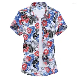 Erkekler Sıradan Gömlek Yaz Kısa Kollu Bitki Floral Gömlek Moda Hawaii Plajı Erkek Büyük Boyu Sosyal Tops