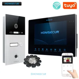 Intercom HOMSECUR WIFI Tuya 4 Core AHD Video Doorphone Intercom System IP65 Doorbell Camera Fingerprint RFID Access Recording Snapshot