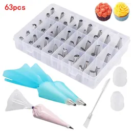 Backwerkzeuge 63pcs Rohrbeutel und Tipps Set Edelstahlkuchen Dekorieren Vorräte Kit Backbeutel Cupcake Cookie Küche