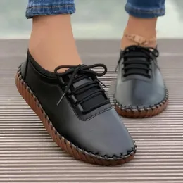 Lässige Schuhe Frühling Frauen 2024 Schnüren -up Frauenflats Hand nähen Mutter Schuh Weiche Leder Damen Slipper Zapatos de Mujer