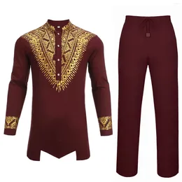 Men's Tracksuits Ethnic Style Robe Suit Fashion Trend Vintage Gothic Set Stamping Printed Drawstring Straight Pants Two Piece
