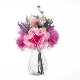 Fiori decorativi QSM 1 Pack Pink Pink Artificial Silk Peonies Hydrangea Bouquet Decor Faux Peony Floro per tavoli Disposizioni di matrimonio