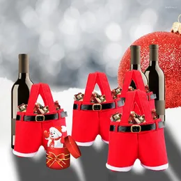 Gift Wrap Christmas Pants Handbag Candy Chocolate Wine Bottle Holder Bag Portable Santa Trousers Gifts Bags Package Xmas Decorations