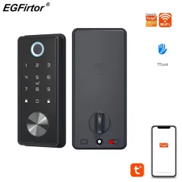 키패드가있는 Tuya Wi -Fi Smart Deadbolt Lock Lock Keypads 생체 지문 전자 자동 도어 전면 잠금 키리스 엔트리 TTLOCK 도어 잠금