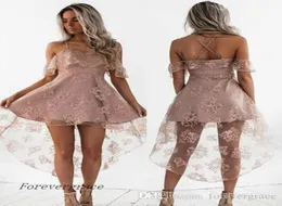 2019 Cute Pale Pink Short Homecoming Dress Vintage High Low Lace Juniors Sweet 15 Graduation Cocktail Party Dress Plus Size Custom5428823