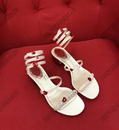 2021 Snakelike Diamond Spring High Heel Rene Caovilla Crystal Karung Rose Gold Twining Rhinestone Sandals 여성 여름 두께 1163522