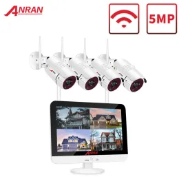 نظام anran 5mp CCTV مراقبة الفيديو طقم الأمن المنزلي نظام الكاميرا 12 بوصة شاشة NVR مجموعات في الهواء الطلق رؤية واي فاي كاميرا واي فاي