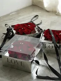 Gift Wrap 4PCS Rose Heart Mirror Handheld Box Valentinstag Blume Transparent Tragetasche für Urlaubsarrangement