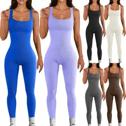 여성 나사 나사산 정사각형 칼라 조끼 Onepiece Yoga Shapewear 야외 스포츠 피트니스 고관절 힙합 힙합 섹시 점프 슈트 240322