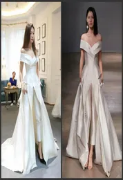 2020 Neue Frauenkleider Overall mit langem Zug weiße Abendkleider vor Schulter Sweep -Zug elegante Zuhair Murad Kleid Vestidos F3182926