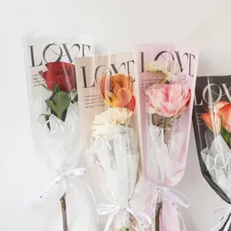 Geschenkverpackung 20pcs Lieben Sie Verpackungsbeutel Bouquet Packing Paper Single Rose Sleeves Bags Cellophane One Gerade