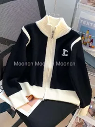 Tasarımcı Ceket Kazak Renk Engelleme Örme Fermuarlı Kısa Stil 2024 Yeni Sweater Ceket