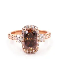 結婚指輪Tianyu gems 6x8mm伸長クッションシャンパンハロー14k 18kローズゴールドデフダイヤモンド女性婚約指輪2208265261580