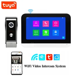 초인종 7 "Tuya App Wi -Fi Video Intercom Home Doorbell Camera LCD 터치 스크린 아파트 벨 비디오 도어 전화 인터콤 시스템