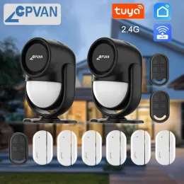 Kits CPVAN TUYA WIFI CP2W Smart Alarm System 125DB Husinbrottstjuv Säkerhetslarmrörelsesensor Detektor med 433MHz dörr/fönstersensor