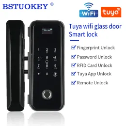 Lock Fingerprint 2.4G Wifi Tuya APP RFID Card Code Electronic Smart Lock for Framed Frameless Glass Sliding Door Keyless No Wiring