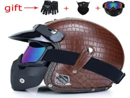 PU Deri Retro Açık Yüz Motosiklet Kask Yarım Kask34 Kask Kapakete 2 adet hediye dot kalite7054137 göndermek için