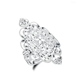 Ringos de cluster 925 Sterling Silver Pattern Hollow Ring for Women Fashion Wedding Inglaterra Party Gift Charm Jóias