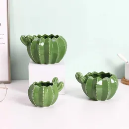 Hot New Cactus Cerâmica Potão de Flores Creative Plant Sculpture Decoração de artesanato suculento Plant Pot Decoração de casa Acessórios