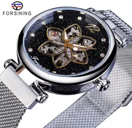 Forsining Top Brand Luxury Diamond Women Watches Mechanical Automatic Female Watches Waterproof 2019 Fashion Mesh Design Clock4039483
