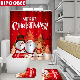 Zasłony prysznicowe Snowman Santa Elk wydrukowane zasłona Wesołych Świąt łazienka Święte drzewo Non-Slip Carpet Toaleta pokrywka Maty do kąpieli