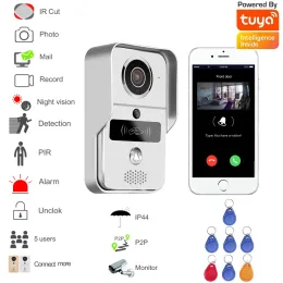 Doorbell 2022 New Tuya Smart Life Cellphone App Control WiFi Door Bell RFID Card Unlock Security Camera Intercom System för besökarsamtal