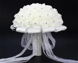 Flores de casamento de buquê de buquê de noiva com strass Romântica Buquet de noiva Flores artificiais ramo de boda flor branca rosa bouqu6689636