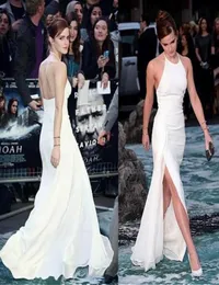 2020 Nuova elegante Emma Watson Celebrity Dresses Halter Neck White White Chiffon Sidesplit Lengota Elegante fine sera Dre9001858