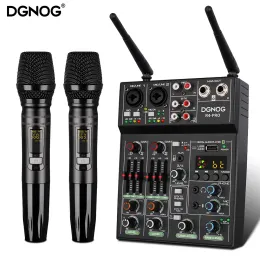 Equipment 4 -Kanal USB -Audio -Mixer mit drahtlosen Microfon Studio Sound Mixern mit Bluetooth Rec DJ -Konsole -Mischung für Karaoke