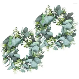 Decorative Flowers Promotion! 2 Pack Green Eucalyptus Wreath Round Artificial Farmhouse For Door Wall Window Deco 12Inch/PC