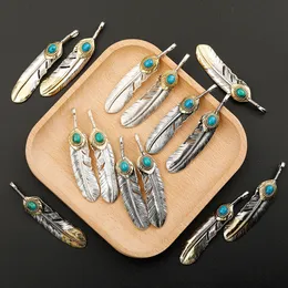 Pure 925 Sterling Thai Silver Feather Pendant Turquoise Charms Men for Men Goros Takahashi Blue Necklace Gift240327のための日本のレトロジュエリー