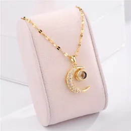 Pendant Necklaces DIEYURO 316L Stainless Steel Moon Projection Necklace For Women Luxury Rhinestone Clavicle Chain Girls Jewelry Gift