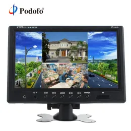 عرض Podofo 9 "TFT LCD تقسيم الشاشة الرباعية شاشة CCTV أمنية مراقبة السيارة مسند الرأس الخلفية الرؤية الشاشة 4 RCA الموصلات 6 الوضع