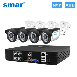 Шнуры Smar Security Camera System 4CH 5MN HD DVR Комплект CCTV 4PCS 5MP AHD CAMER